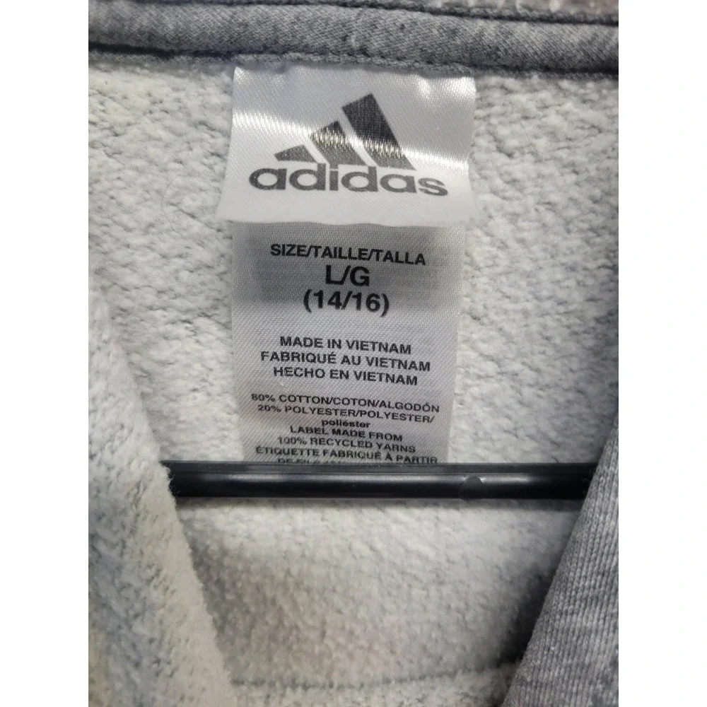 Kids Adidas Gray Hoodie Athletic Logo Pullover‎ Sweatshirt Size Medium